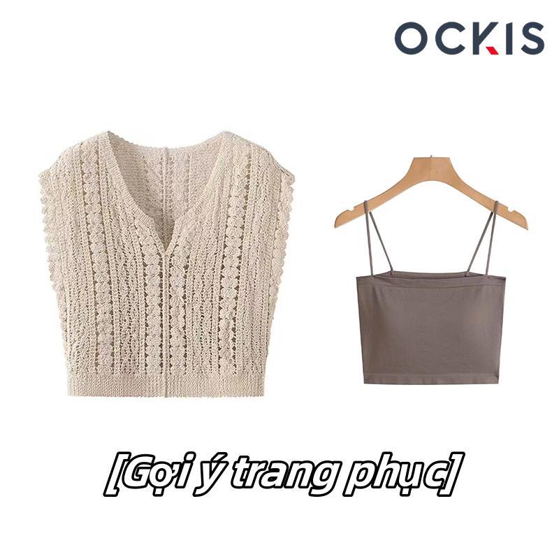 Áo Khoác Dệt Kim Quyến Rũ, OCKIS, Với Chi Tiết Khoen, Áo Len Cổ Chữ V Phong Cách Hàn Quốc, Dành Cho Nữ, [Thanh Toán Khi Nhận Hàng] 5