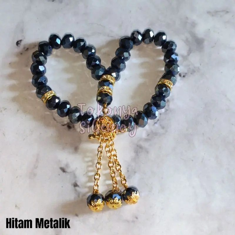 Gelang tasbih 33 butir kristal warna metalik 1