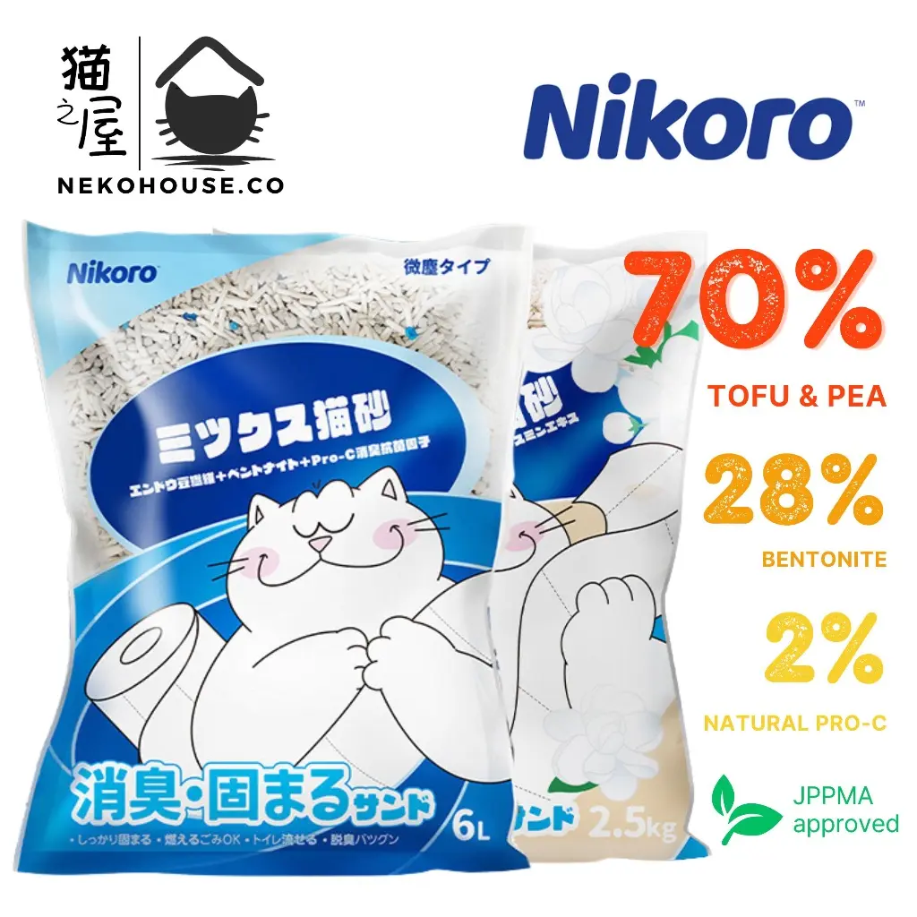 Nikoro Mixed Cat Litter Tofu Bentonite 6L / 2.5kg Clumping Petals Jasmine Milk Original