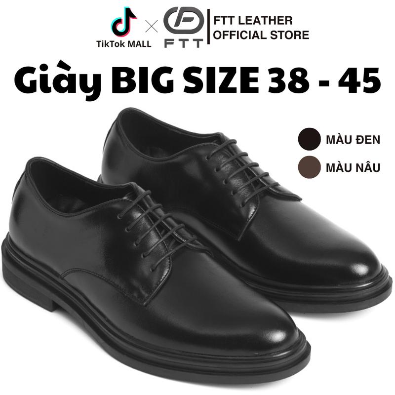 Giày da Derby nam mũi tròn FTT Leather giày tây da bò tăng chiều cao mẫu trơn đế cao su đúc F0301
