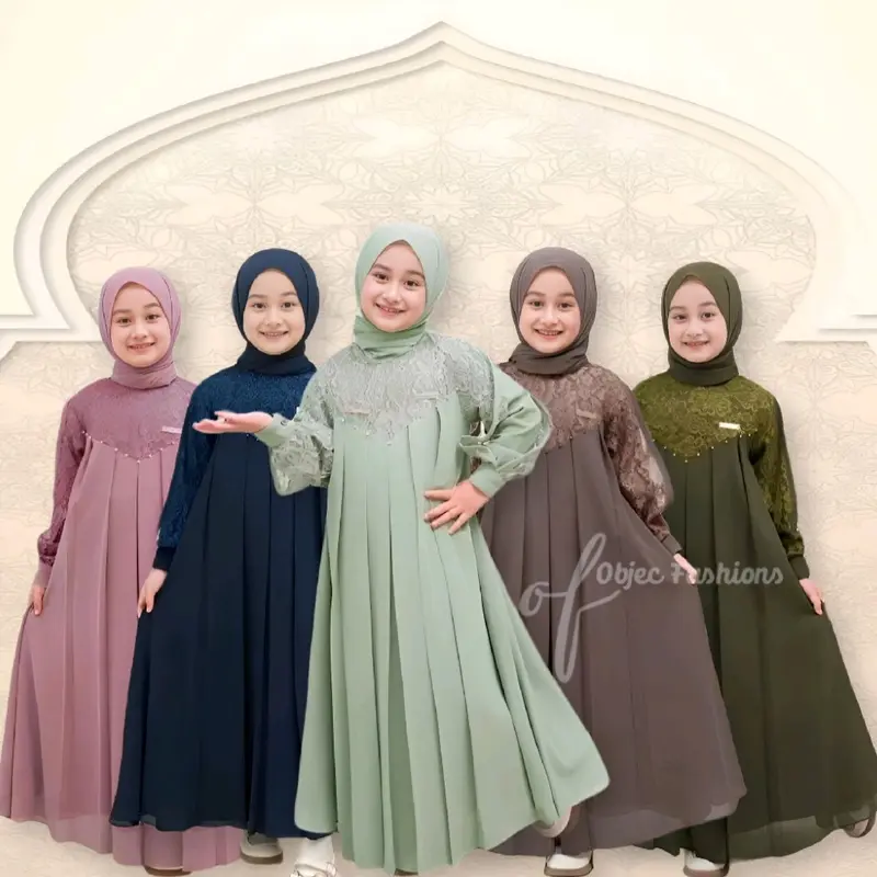Gaun trendy 2024 - Gaun Inara satu set sama Jilbab - couple Ibu Dan Anak 3-12 Tahun - Cryncle Mix kombinasi Brookat Lebaran Gamis Muslim 0