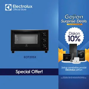 Electrolux FreeStanding Oven 21 L Oven 3-in-1: Untuk memanggang Roti, Baking , Grill, Convection High Power  & Timer Yang Presisi Panas Oven merata dan presisi Api Atas Bawah Free Removable crumb tray, Grill rack, Baking tray, Tray lifter EOT2115X