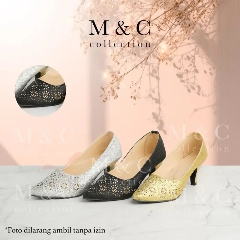 heels laser md107 Hak Setengah (3-5 cm) mote diamond blink