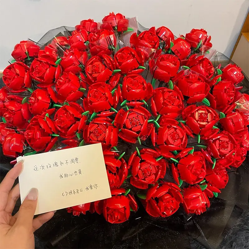 MINGDI Susun Balok Mawar Brick Bunga Bouquet DIY Mawar Nano Bricks Flower Romantis Block Buket Kecil Blok Anak Permainan valentine gift 2
