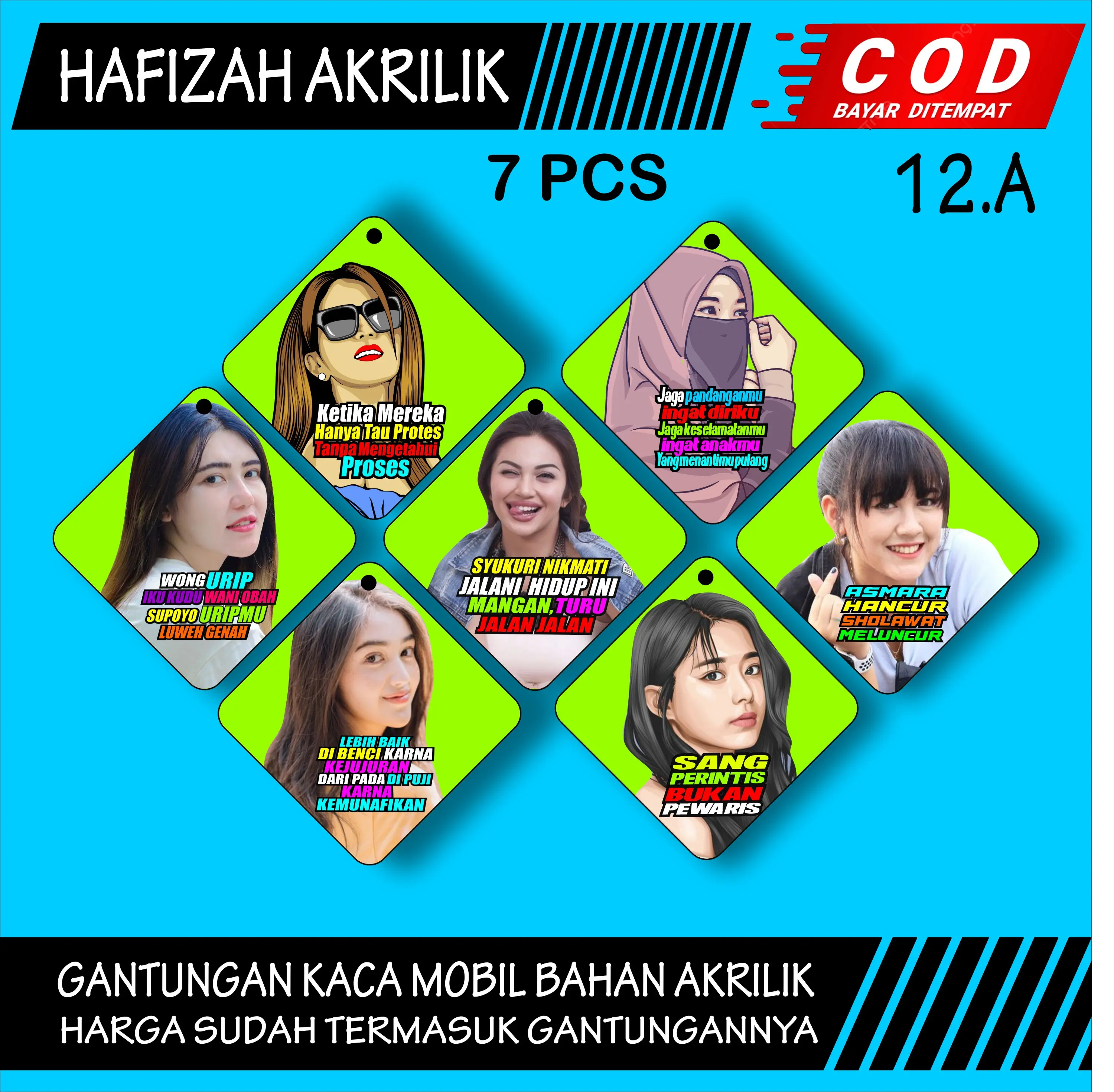 (COD) 7 PCS GANTUNGAN KACA MOBIL AKRILIK GANTUNGAN KACA TRUK VARIASI BEBAS CUSTOM KD 12.A