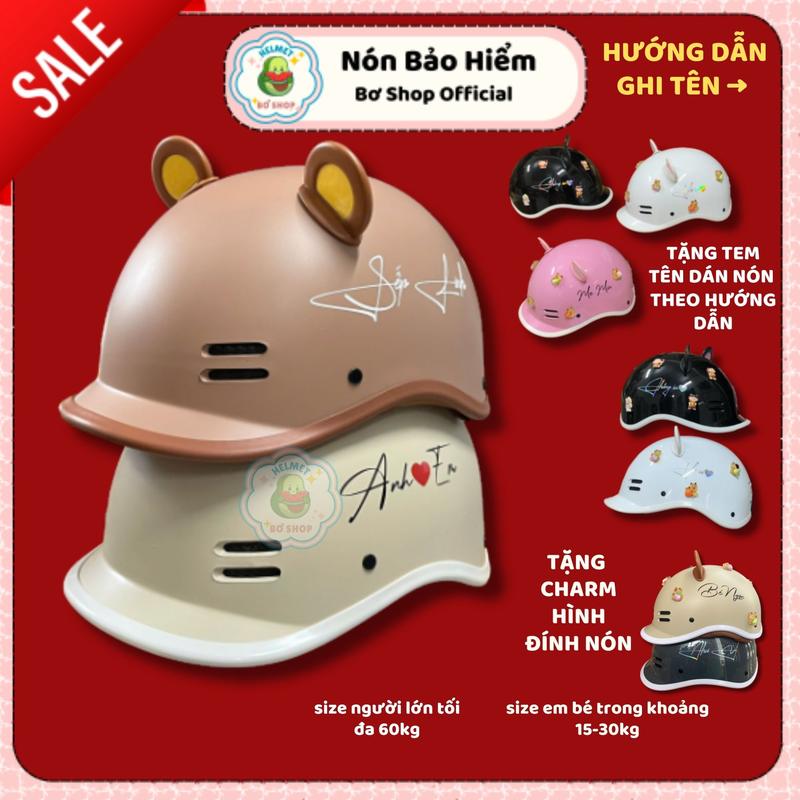 KÈM TAI GẤU+CHARM HÌNH trang trí Nón Bảo Hiểm Kiểu Dáng Cá Heo Mẫu Mới Đủ Màu Phù Hợp Nam Và Nữ TẶNG KÈM IN TÊN THEO YÊU CẦU và Phụ Kiện Gắn Nón Bảo Hiểm Bơ Shop