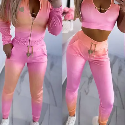 PINK VS OMBRÉ hot BLING SIGNATURE TANK AND JOGGERS OUTFIT SET