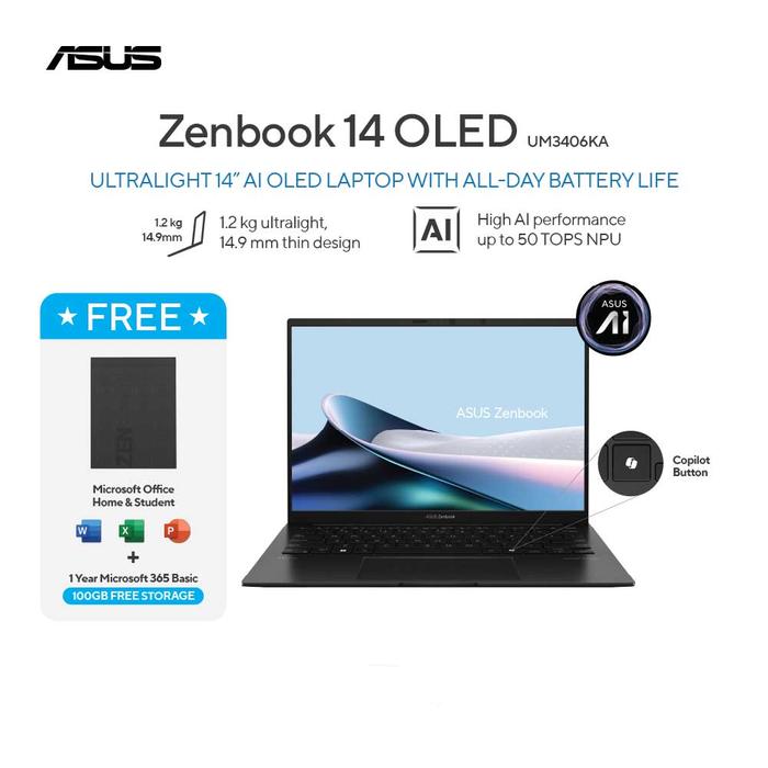 Gambar Asus Zenbook 14 OLED UM3406GA-OLED7111M [AMD RYZEN AI 7 445|RAM 16GB|SSD 1TB|Win11|OHS24+365] dari megacom.id Kota Administrasi Jakarta Pusat Tokopedia