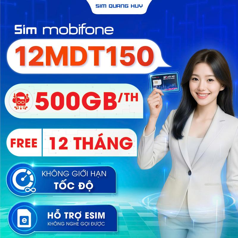 ( 500GB ) Sim 4G Mobifone 12MDT150 500Gb/Tháng Tốc Độ Cao, 12 Tháng Miễn Phí, Lắp Dùng Luôn Không Cần Đăng Ký