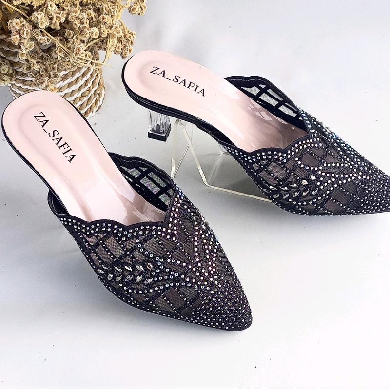 Product Introduction of ZA-SAFIA Sepatu Bapau Heels Wanita Kekinian Full Payet - SN09 2