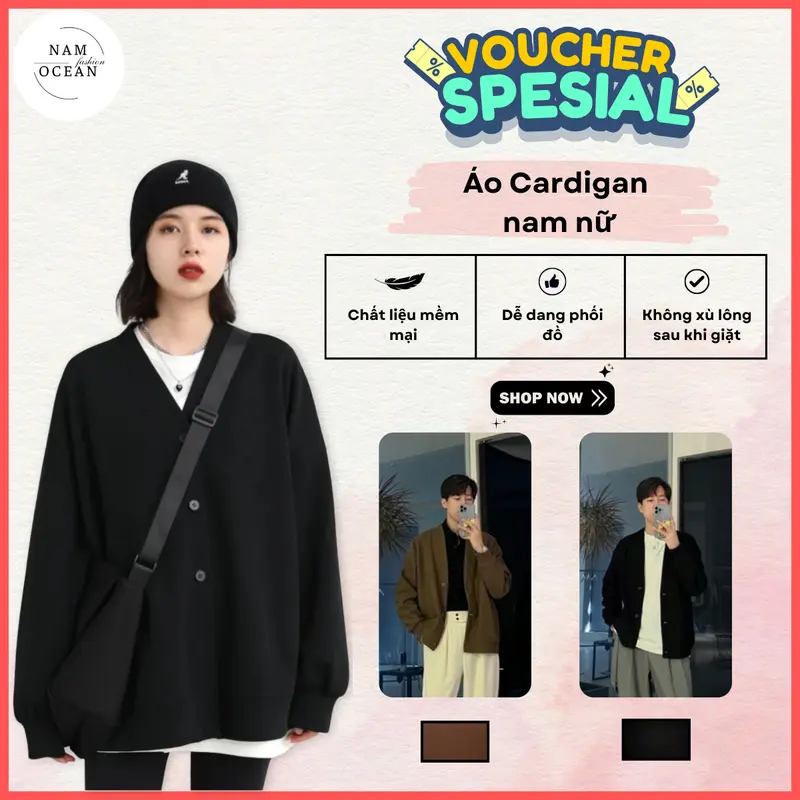 (NAM OCEAN)_Áo Cardigan Nam Nữ Phong Cách Hàn Quốc Dễ Dàng Phối Đồ Phù Hợp Đi Học Đi Chơi M26 Nam Ocean Menswear Jacket Nhung Kem 0