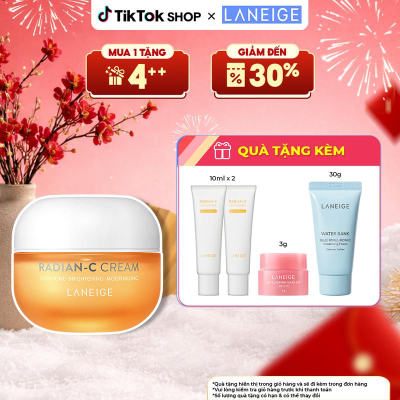  Kem dưỡng giúp hỗ trợ làm đều màu da mờ thâm sạm LANEIGE Radian-C Cream 30ml Skincare Làm Đẹp Da Dưỡng Ẩm Da Vitamin C 