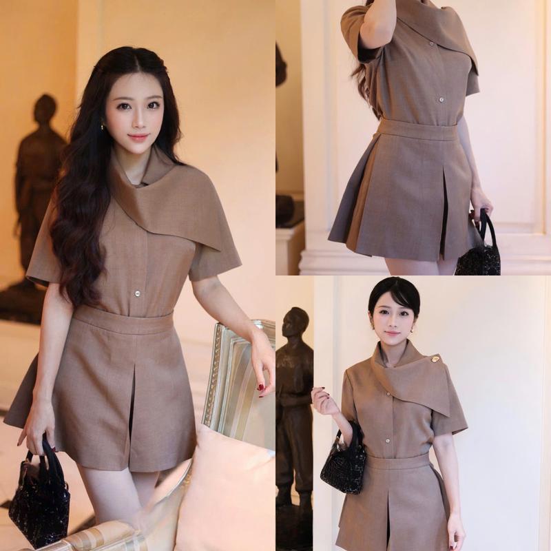 Set G22 Áo Cổ Xếp Chéo & Quần Giả Váy - Set đồ nữ đẹp