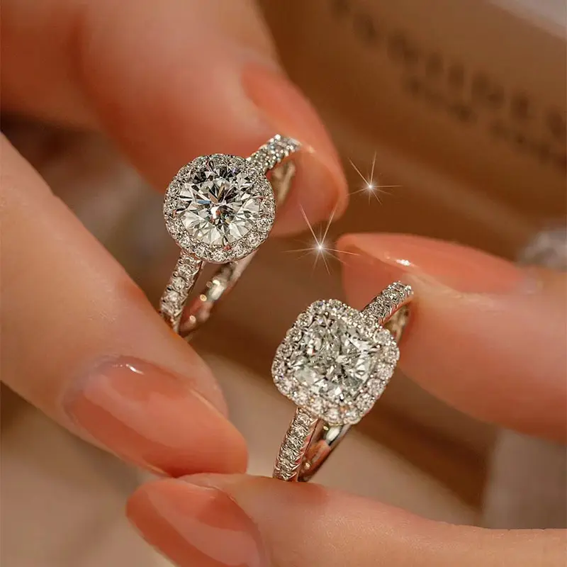 Cincin Tunangan Wanita Bulat Classic Round Engagement Ring Diamond Moissanite Perhiasan Cewek Lapis Emas Adjustable 1