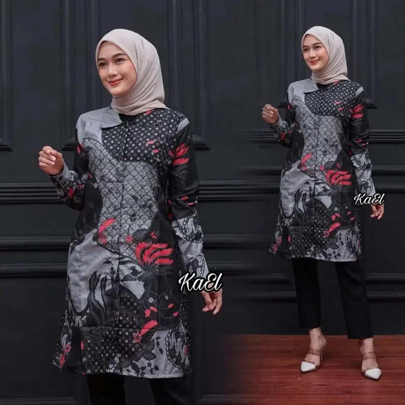 Tunik Batik Wanita Jumbo Big Size ld 120cm Modern Terbaru | Tunik Batik Modern Seragam Kantor Guru Big Size M L XL XXL JUMBO Kain Kancing Katun Tebal Atasan Panjang Kerja 5