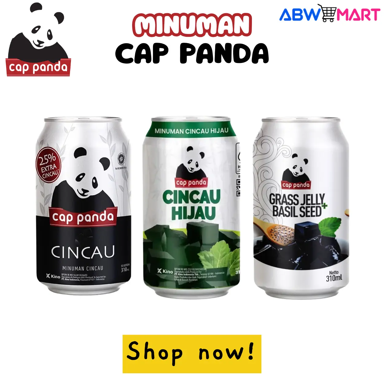 Cap Panda Minuman Cincau 310ml – Varian Reguler, Cincau Hijau & Cincau Selasih