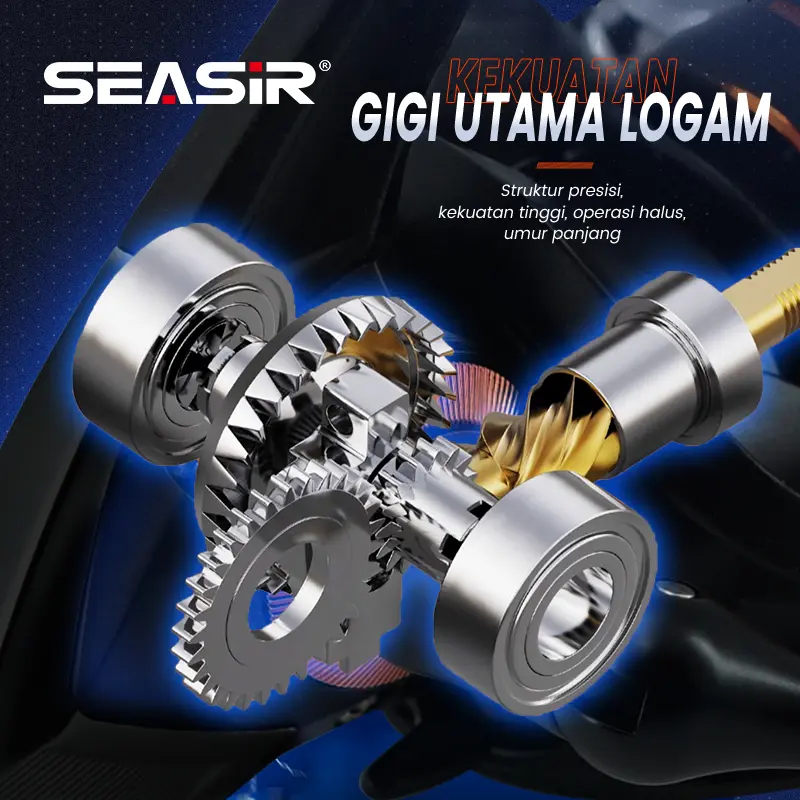 SEASIR x SEAHUNTER BLACK ARROW 1000-3000 Reel Pancing Putar, Power Handle Reel Tahan Air Kumparan Dangkal Aluminium, Bantalan Bola 5+1, Rasio Gir 5.2:1, Tarikan Maksimal 13KG, Gir Utama Logam Tarikan Kuat Lebih Halus Berkualitas saltwater Laut 3