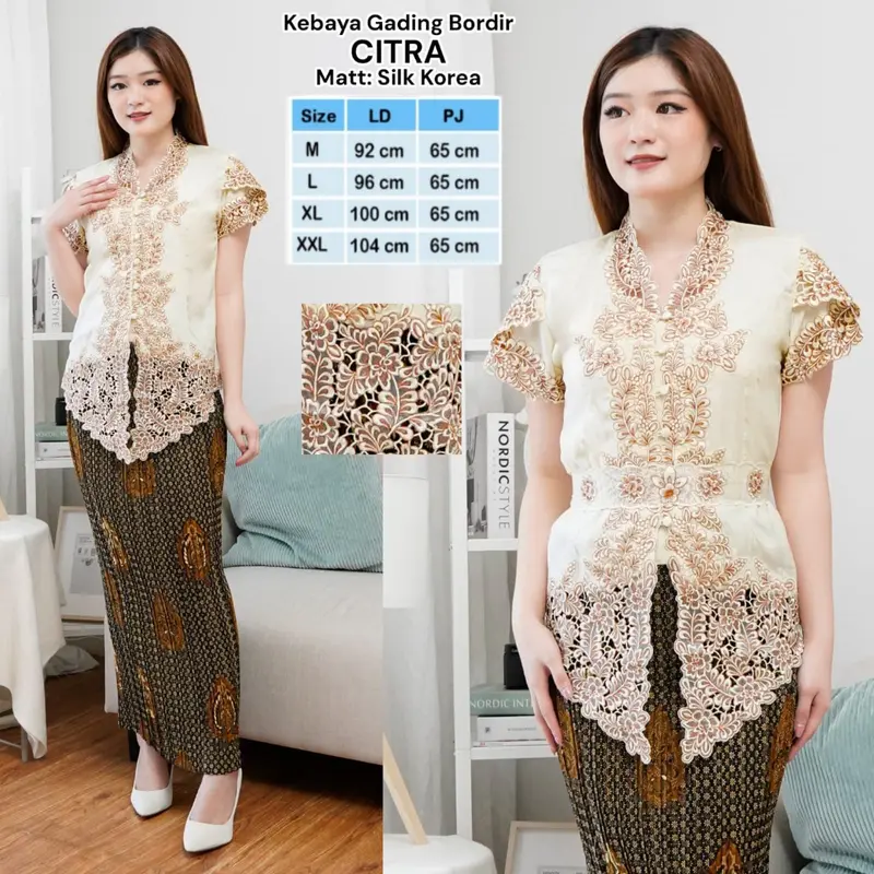 Atasan Kebaya Encim Modern Katun Silky Kombinasi Brukat Bordir Tulip Pendek Wanita 4