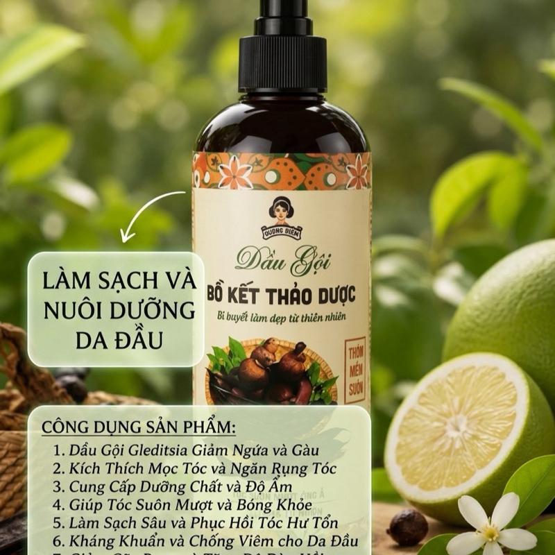 Dầu Gội Bồ Kết Thảo Dược 500 ml— 100% Tự Nhiên, Giảm Rụng Tóc, Tóc Suôn Mượt