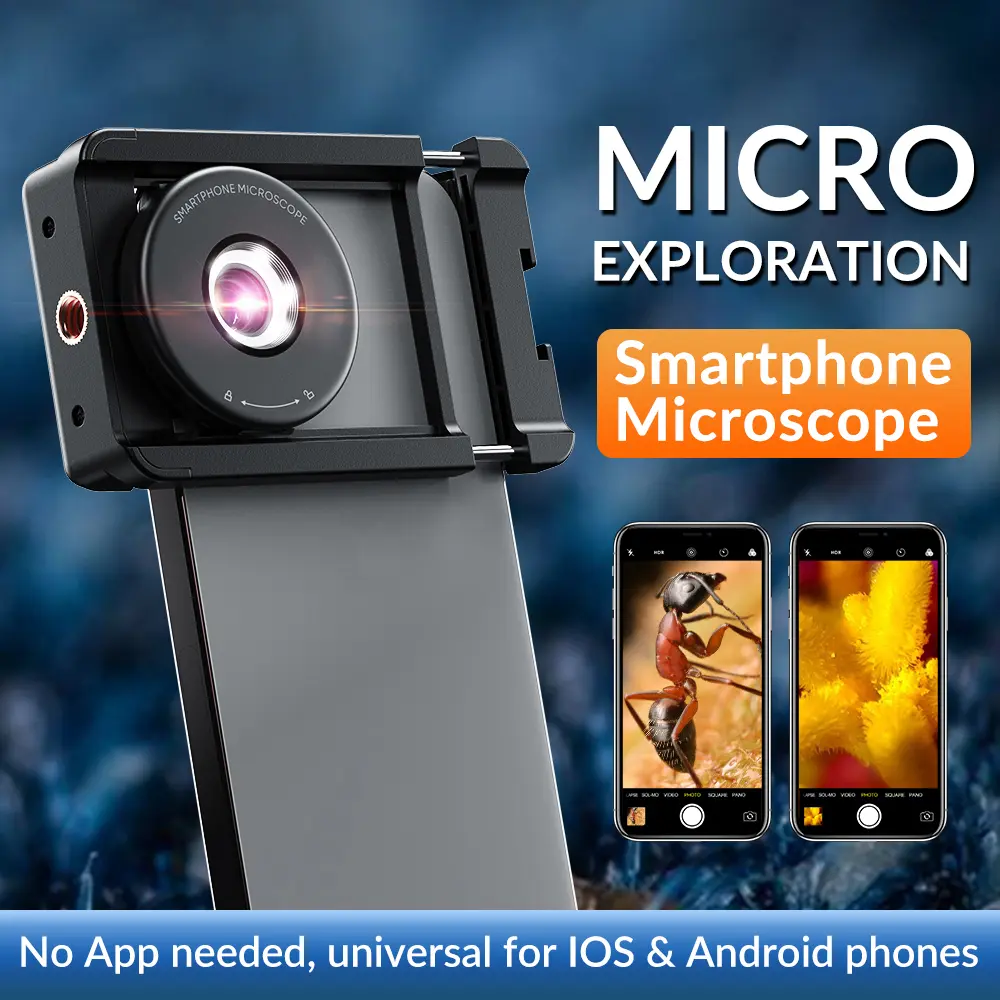 COD APEXEL Lensa Kamera HP Smartphone Microscope with LED USB Rechargeable - APL-MS009 Terlaris Lampu Aksesoris Hitam