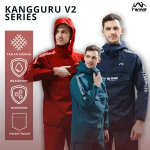 Jas Hujan Pria Wanita Setelan Dewasa Waterproof Kangguru V2 Zipper