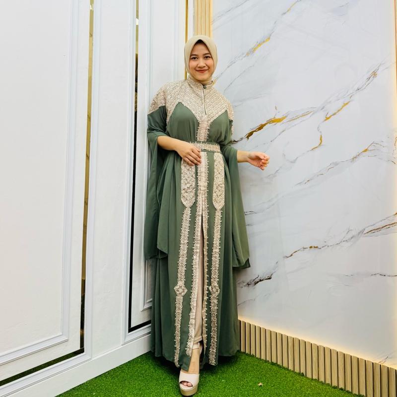 Kaftan Meera Abaya Viral Terlaris Set Inner Gamis Dress Wanita  Muslim Lebaran 9