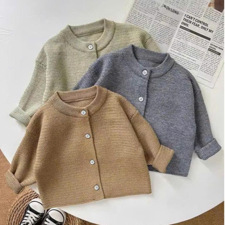 Áo len dài tay dày dặn cardigan khuy cài Hàng Quảng Châu cao cấp cho bé trai bé gái mặc thu đông