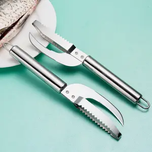 Pisau Ikan Multifungsi Pemotong Pembersih Sisik Fish Scaler Double Blade Kitchenware | Stainless Steel Fish Scale Knife Metal Cut Filleting Tool Fast Remove Skin Scratch Spot Cleaning Peeler Fish Scaler Remover