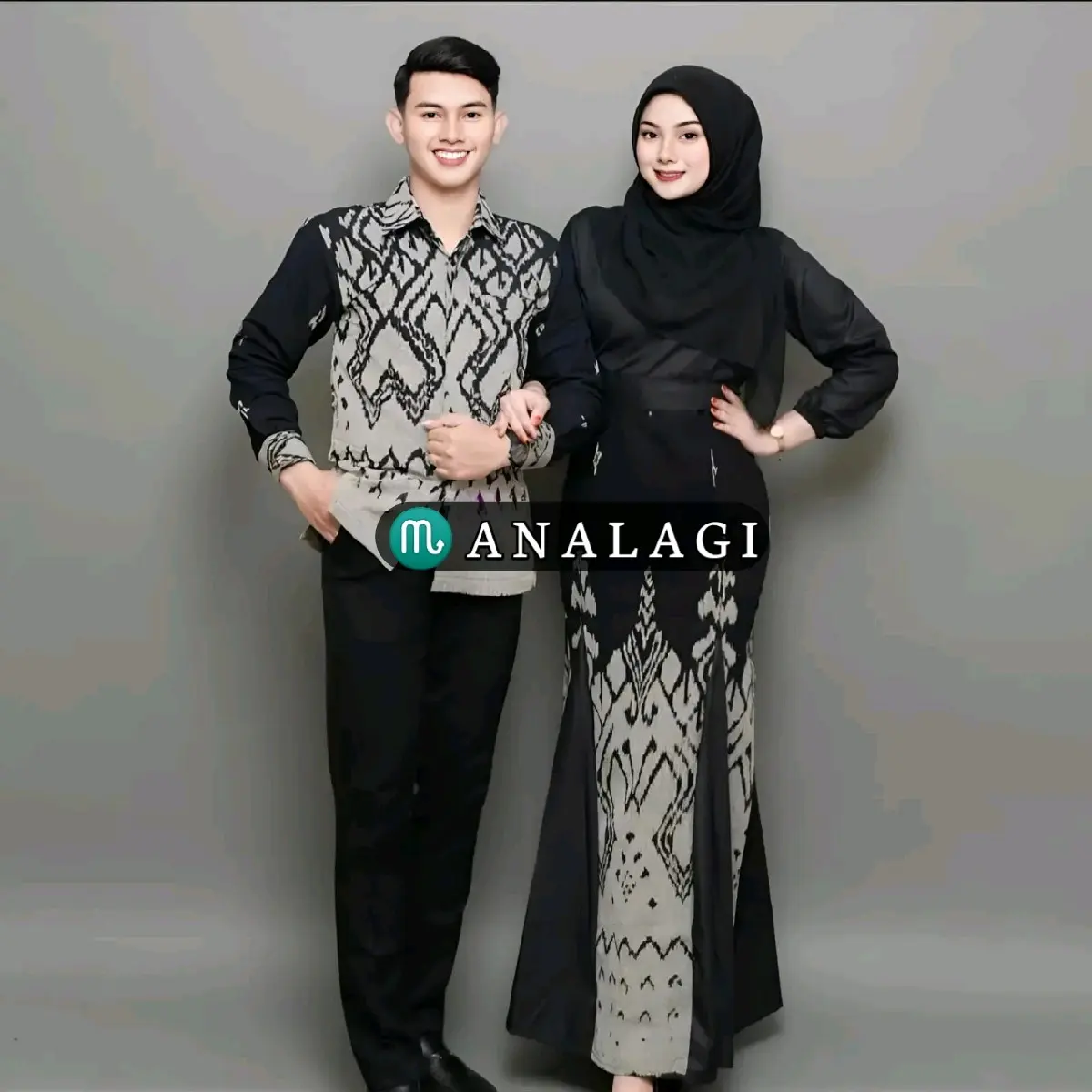 Set Baju Tenun Rahayu Couple pasangan Baju Kondangan Dress tenun Kemeja Tenun Dewasa Hitam