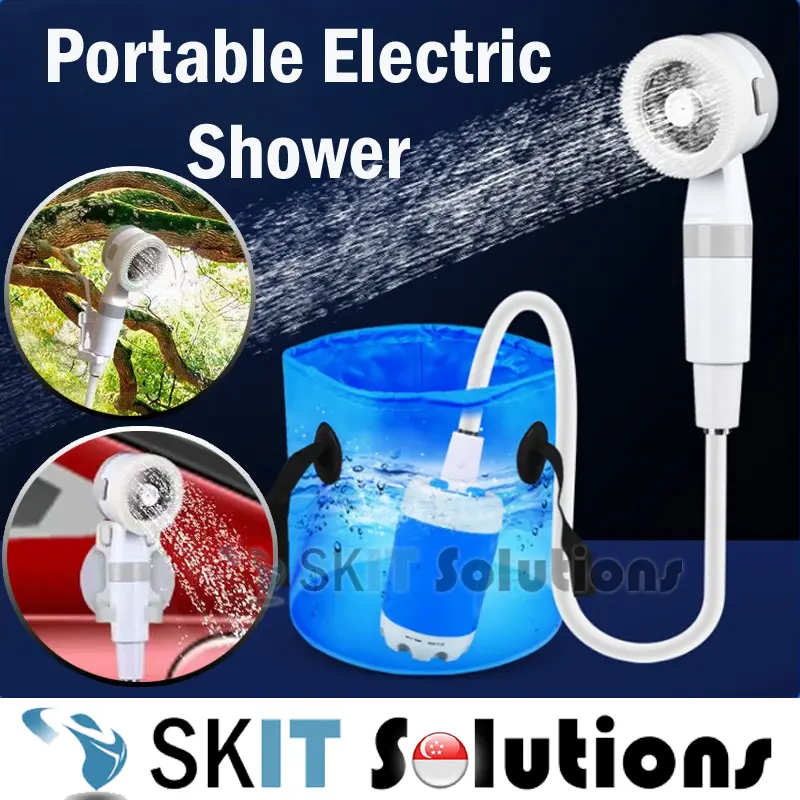 【SKIT SG】Portable Electric Shower Pump Set, Rechargeable Portable Camping Outdoor Shower Head Sprayer, Pump Water from Bucket for Hiking, Travel Bathing, Gardening Watering Flower Car Washing Pet Cleaning Portable Shower Pump Portable Shower for Camping