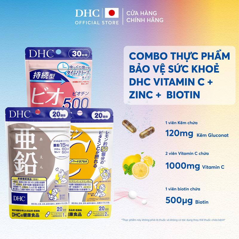   DEAL SHOCK  Combo TPBVSK DHC VITAMIN C HARD CAPSULE + Zinc + Sustained Release Biotin  dạng viên uống hỗ trợ bổ sung Vitamin C + Kẽm + Biotin  - DHC Nhật Bản chính hãng - combo 20 Ngày và 60 Ngày 
