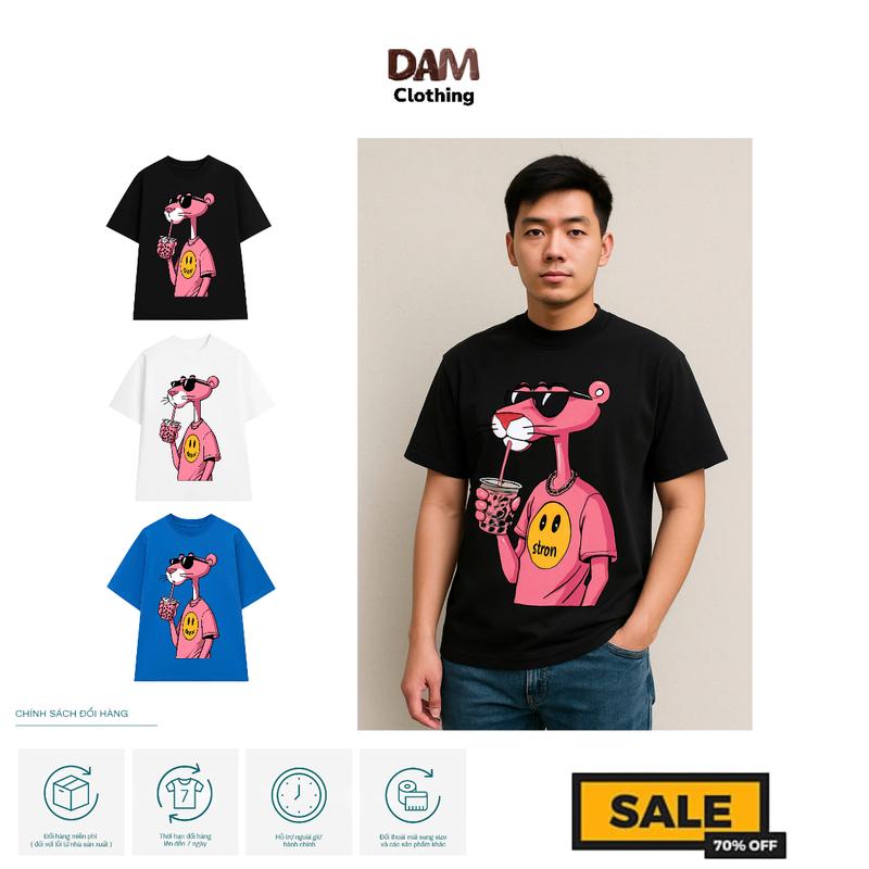 áo thun Cổ Tròn Unisex Cotton form OVERSIZE " BÁO HỒNG " - D.A.M Clothing Nam Menswear FORM SUÔNG RỘNG ÁO BO SÁT CỔ