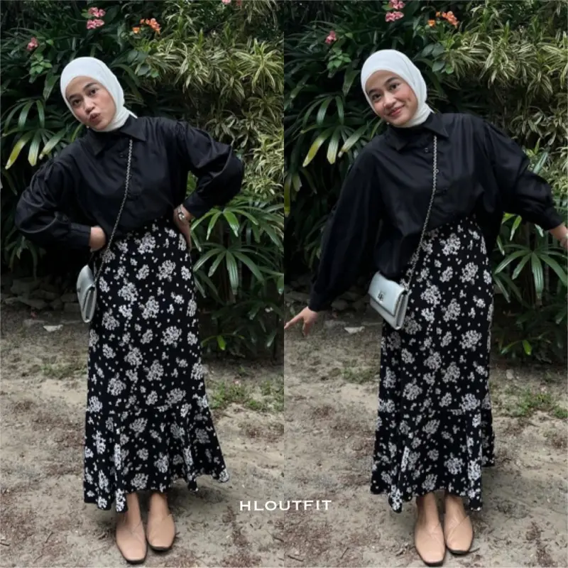 HL Flowers Skirt Cringkle-Rok Korean Style Realpict Rok Bunga Panjang 0