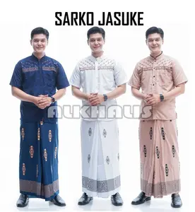 PREMIUM (READY) terjamin Paket SARKO Sarung dan Baju koko Muslim Pria Lengan Pendek Motif Bordir Jasuke terlaris