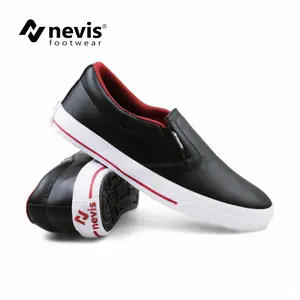 Sepatu Slip On Pria Wanita Nevis Veloz Slop Casual Sol Karet Anti Slip Flat Shoes Kerja Hitam Kasual