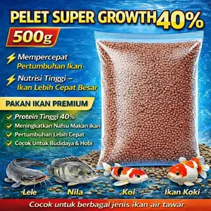 PELET IKAN PROTEIN 40% BERAT 500G / COCOK UNTUK PEMBESARAN IKAN LELE, NILA, GURAME, KOI, EMAS, BANDENG / MASA PANEN LEBIH CEPAT