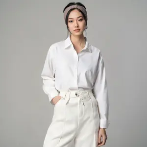 KEMEJA WANITA PUTIH POLOS CASUAL LENGAN PANJANG RAYON Baju Atasan Oversize