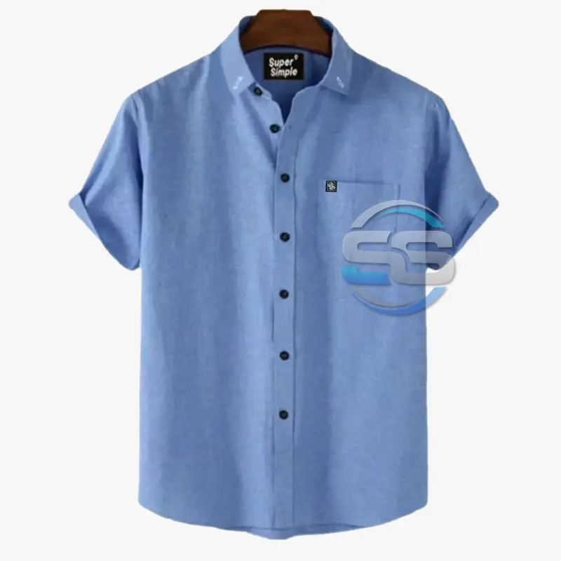 Baju Kemeja Pria Lengan Pendek Biru Muda Casual Formal Polos
