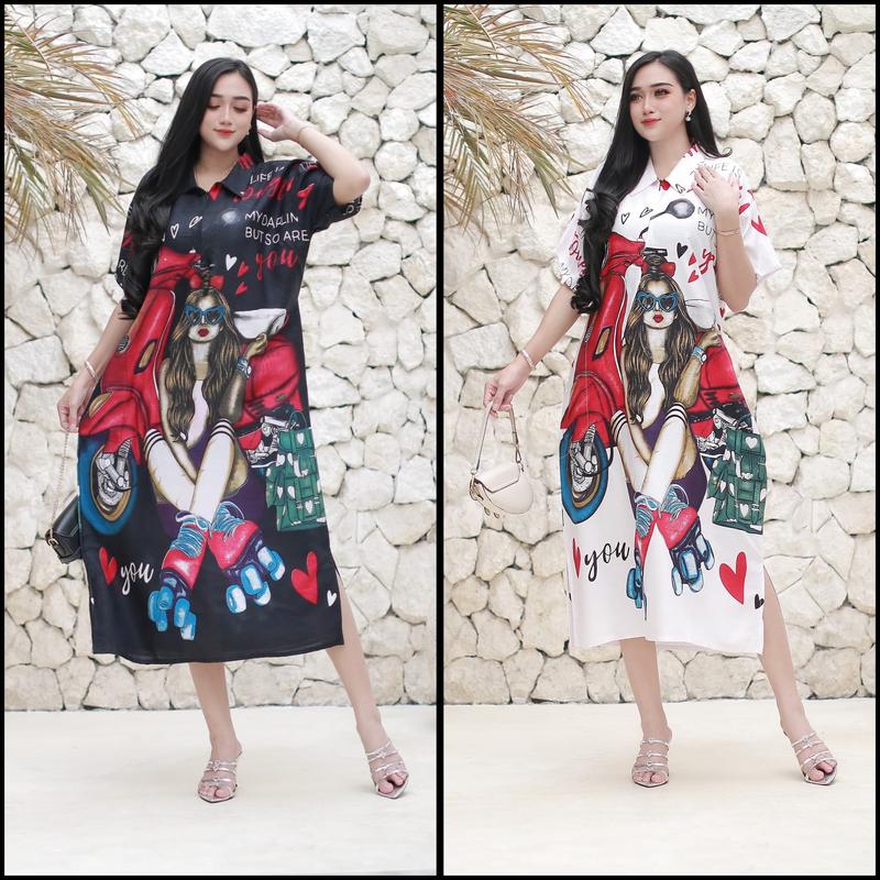 Product Introduction of DASTER VIRAL MOTIF anime JUMBO BUSUI LD 120 TINGGI 115 Nyaman Panjang Bumil Rayon Pendek  resleting Dress 2