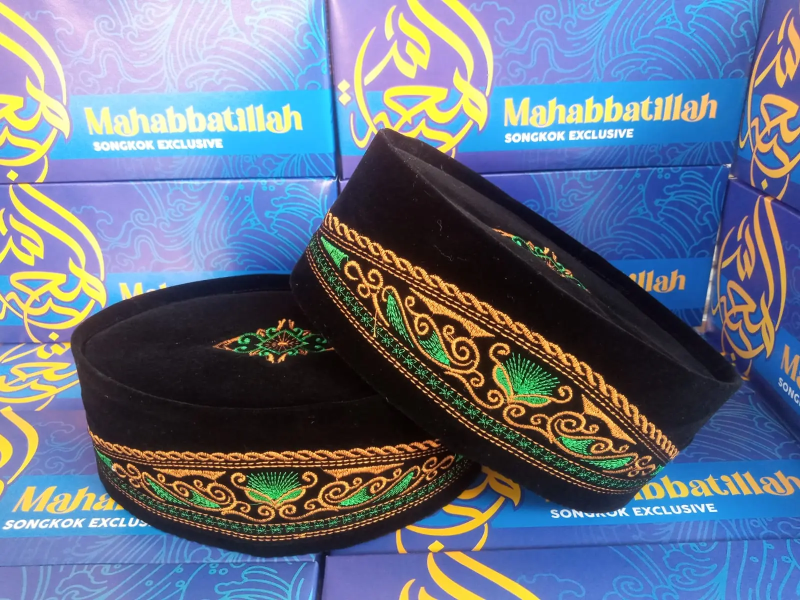 PECI MOTIF BATIK BORDIR KOMPUTER / SONGKOK HITAM SHOLAT ANAK DEWASA TINGGI 9