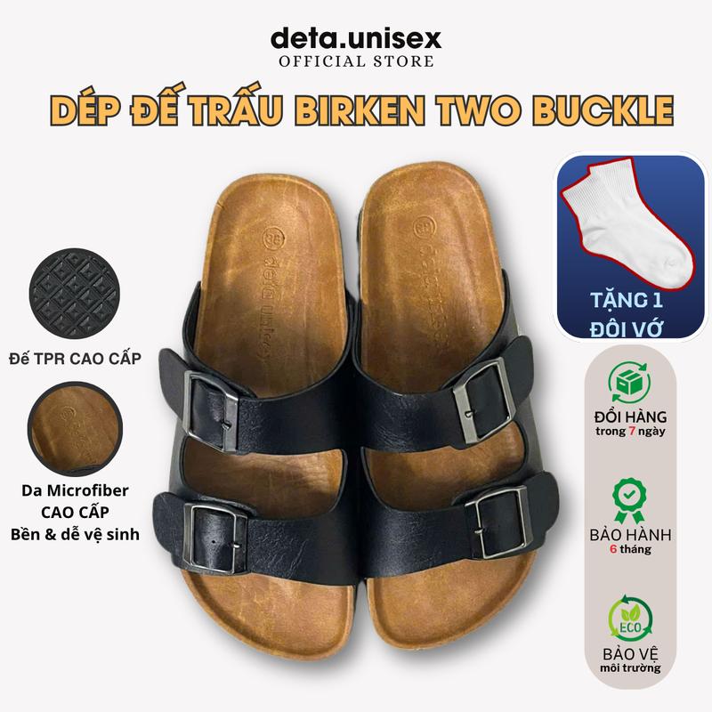 [TẶNG VỚ] Dép đế trấu 2 khóa Birken Nam Nữ thời trang đi biển Detaunisex - DETA21 Đế Bằng DéP Đế Bằng Leather Leather dép  2