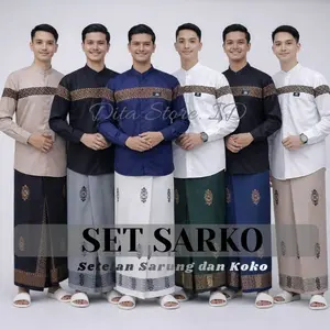 SARKO Setelan Sarung Koko Muslim Dewasa Baju Lebaran Lengan Panjang Pria Kain Katun Premium Motif Batik Elegan Size M L XL XXL Super Adem Halus Anti Kusut