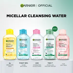 Garnier Micellar Water (Pink, Rose, Vitamin C, Blue, Biphase, Peeling) 125 ml - (Make Up Remover) - Travel Friendly - Single