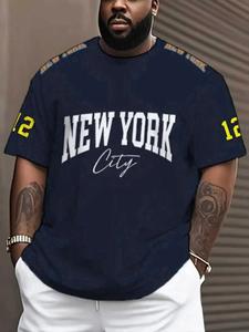 Camiseta deportiva para hombre de talla grande en color azul oscuro, estampado 3D de Nueva York, manga corta y cuello redondo, ropa casual de verano tipo streetwear, ideal para fiestas