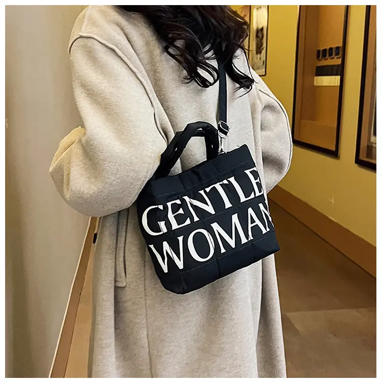 GENTLEWOMAN Nylon Sling Bag, fluffy, soft bag for women, 2024 new arrival, small design, tote bag, multipurpose letters, buttons, water bucket bag, lightweight bags