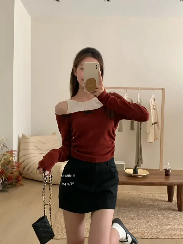 [PREMIUM]Berynette 0335 - Korean Knit Top - Baju Rajut Wanita Lengan Panjang - Long Sleeve Knitwear Atasan maroon 2