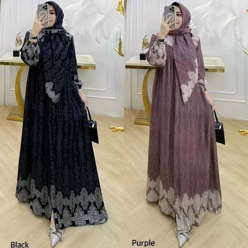 Gamis Set Hijab Rayon Premium | Gamis Hijab Terbaru | Dress Set Hijab | Gamis Viral Set Hijab Diamond 1