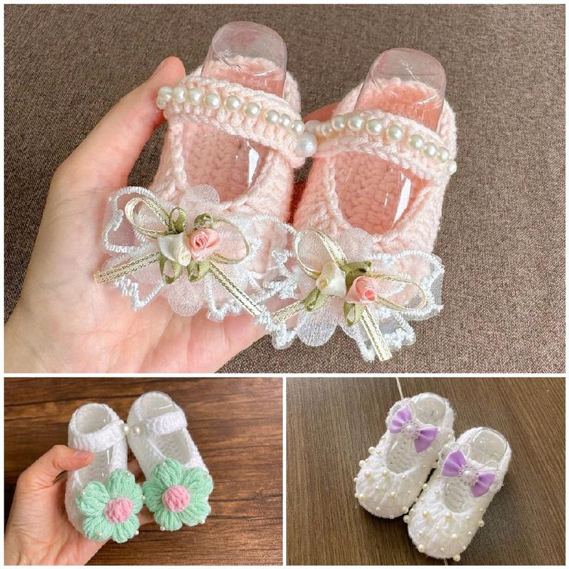 Giày Len Cho Bé Gái 3-11 Kg,Giày Cho Bé Gái Chụp Hình Đầy Tháng Sinh Nhật Chất Len Mềm