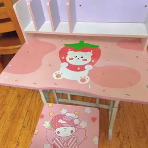 ONNO MALL-Set Meja Belajar Anak Kursi Ergonomis Meja TK SD SMP Desain Minimalis Kayu Solid dengan Rak Buku Tempat Penyimpanan Meja Adjustable Kursi Tinggi Dapat Disesuaikan Warna Natural Untuk Kamar Kecil Ruang Belajar