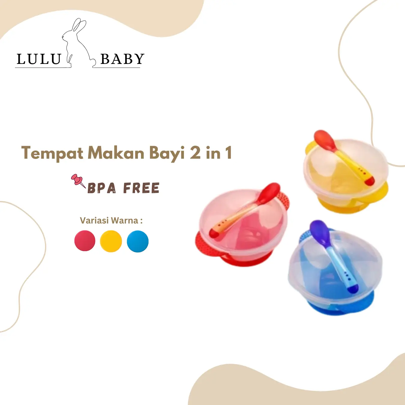 LULU BABY | Mangkok Set Bayi Anti Tumpah Bahan Silikon Sendok Sensor Panas